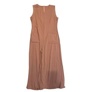 Cotton Linen Sleeveless Jumpsuit Lightweight Women's M Relaxed Lagenlook Brown